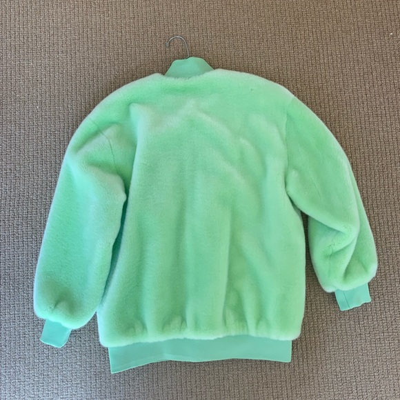 SOFTEST COAT EVER Tibi Faux Fur Bomber Style Jacket Green Small - Picture 3 of 9